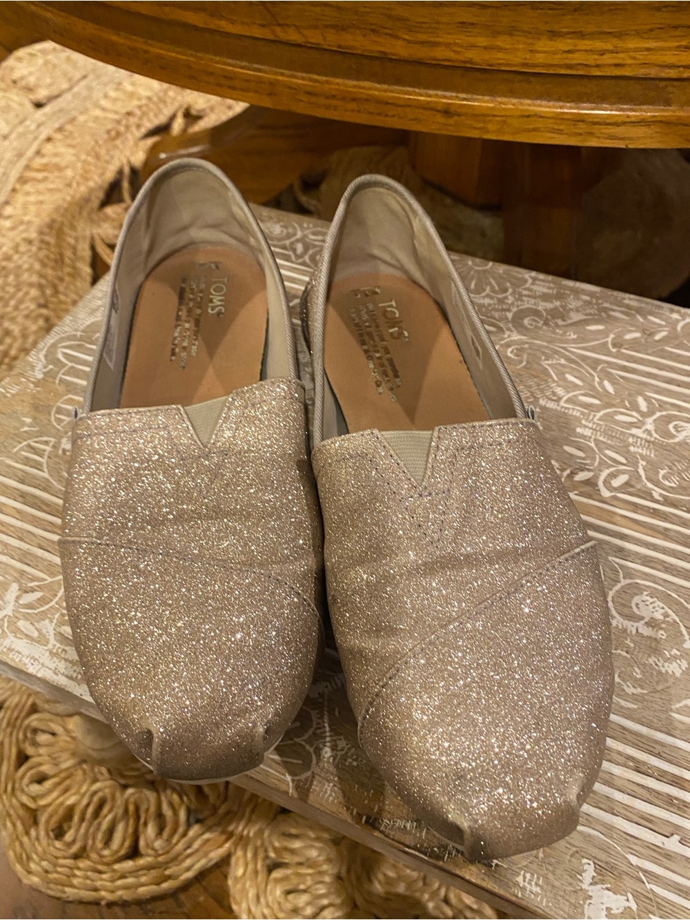TOMS Women's Glitter Slip-On Flats in Champagne Sparkle